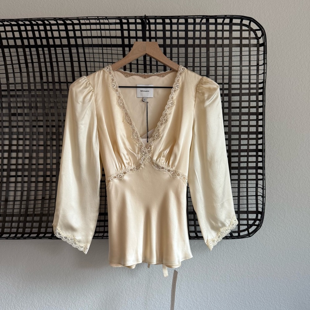 Reformation Ivory Lace Detail Blouse